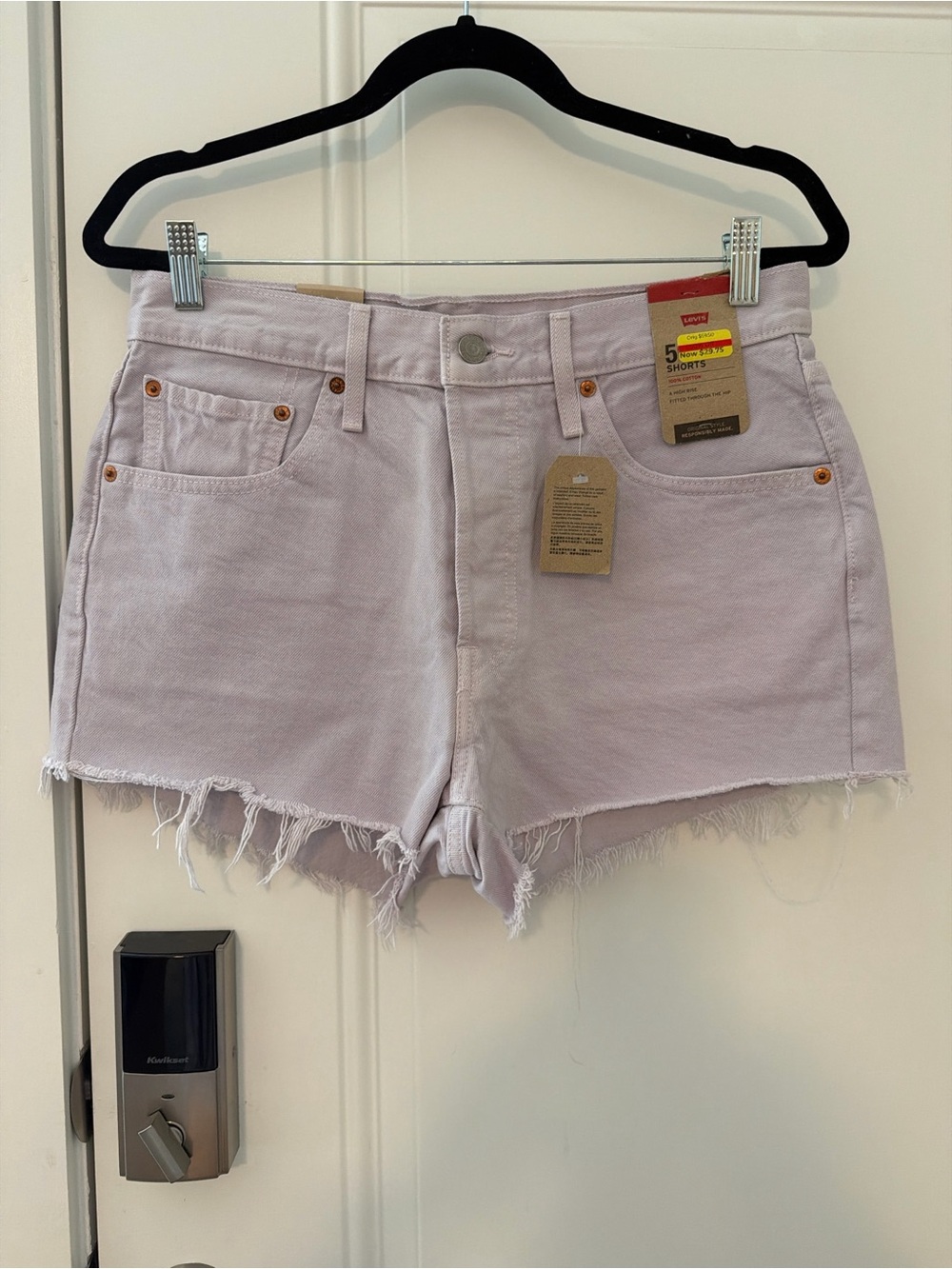 Levi's Light Lavender High-Rise Frayed Denim Shorts